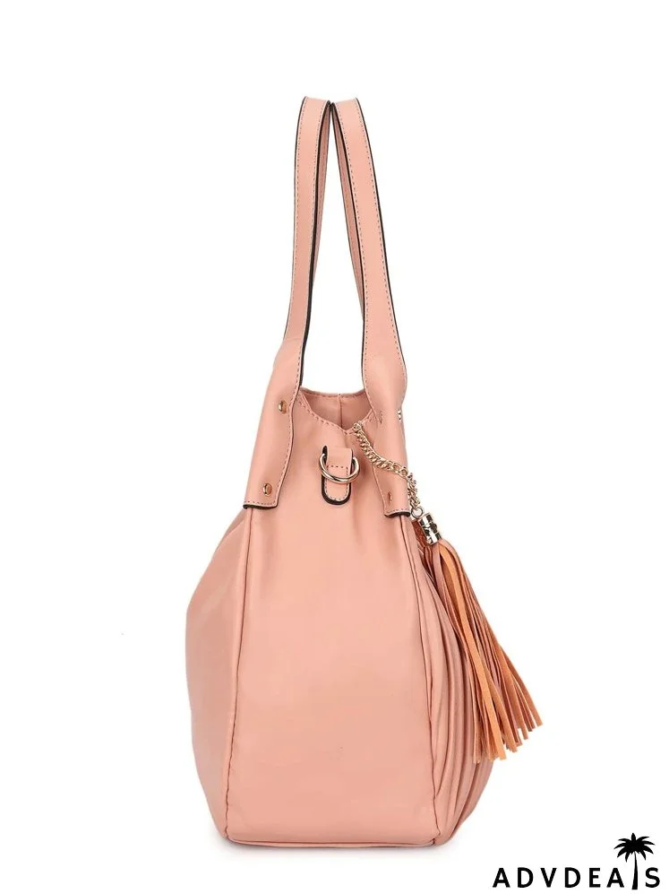 Chain & Tassel Decor Pleated Shoulder Tote Bag