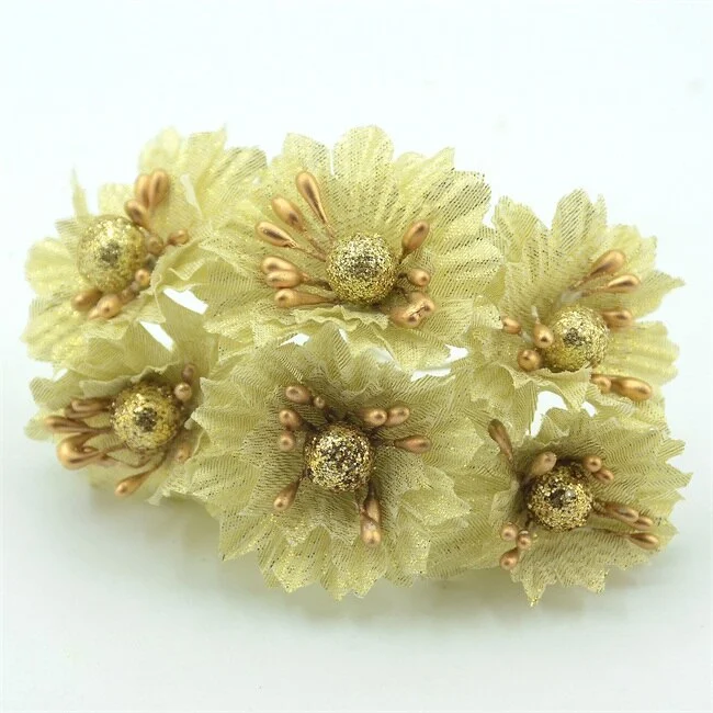 6pcs Golden Silver Glitter Artificial silk flower bouquet for Wedding Decoration Scrapbook DIY handcarft Fake flowers