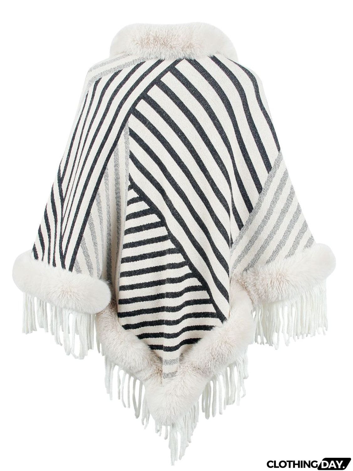 Striped Fringe Hem Poncho