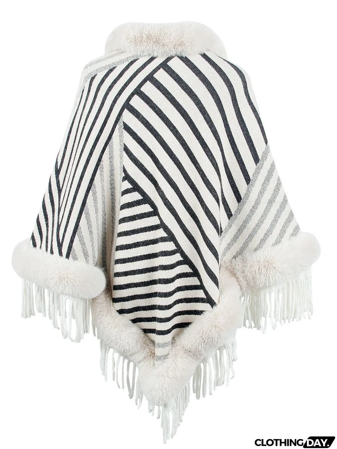 Striped Fringe Hem Poncho