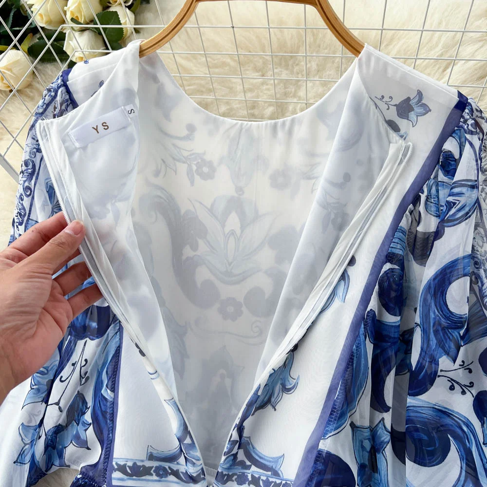 Nigikala Nigikala Autumn Dress New 2023 Small Design Style Holiday Style Retro Print Sleeve Chiffon Long Dress