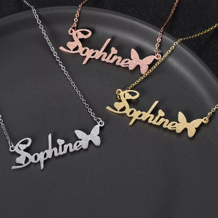 Personalized Butterfly Sparking Name Necklace for Her