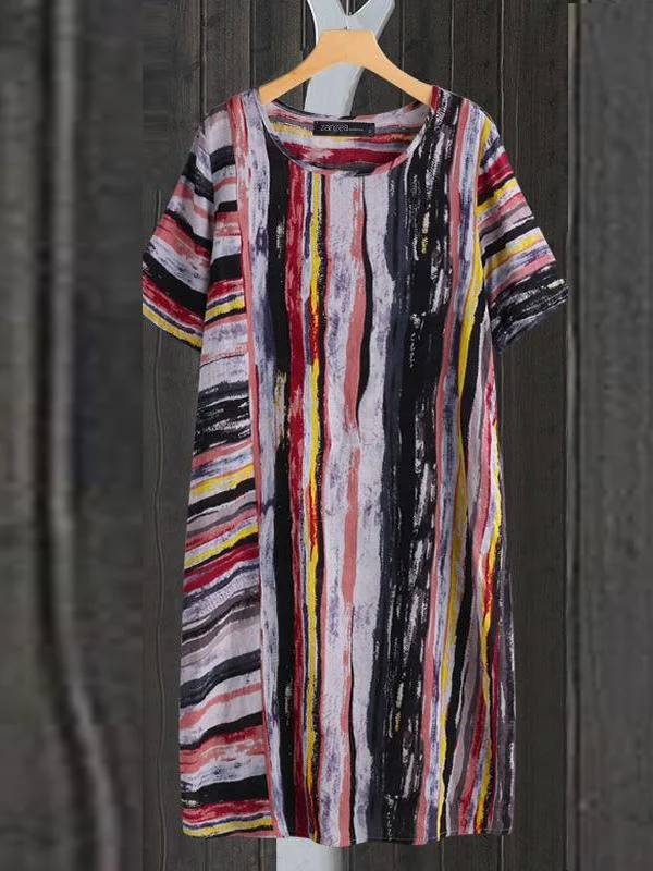 Loose Stripe Short Sleeve Shirt Dress