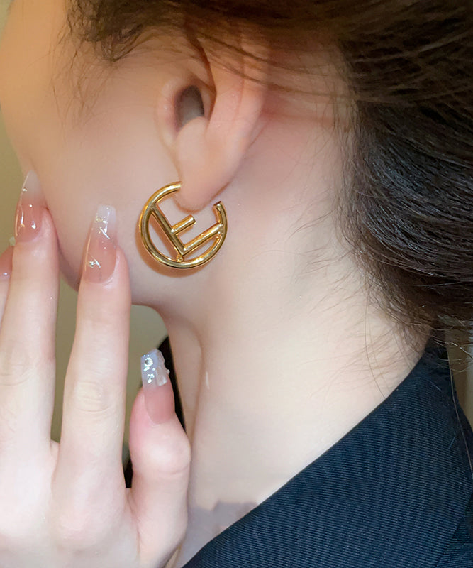 VCSHOES Gold Copper Overgild Graphic Hoop Earrings