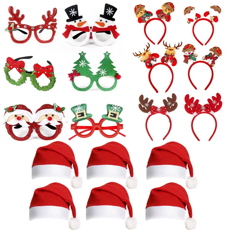 Christmas decorations Glasses set Festive Adult Children Christmas gift hat head buckle Pat circle