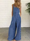 Solid Color Loose Buttons Jumpsuits