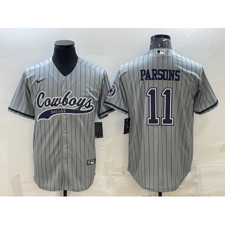 Men's Dallas Cowboys #11 Micah Parsons Grey With Patch Cool Base Stitched Baseball Jersey EIY5