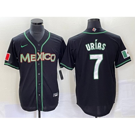 Men's Mexico Baseball #7 Julio Urias 2023 Black World Baseball With Patch Classic Stitched Jersey JU44