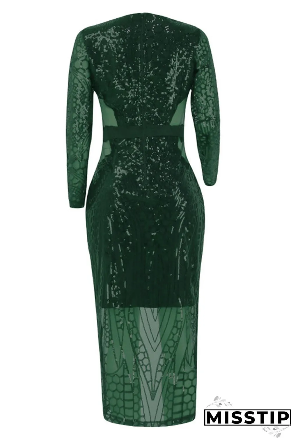 Dark green Fashion Sexy Long Sleeve Dress