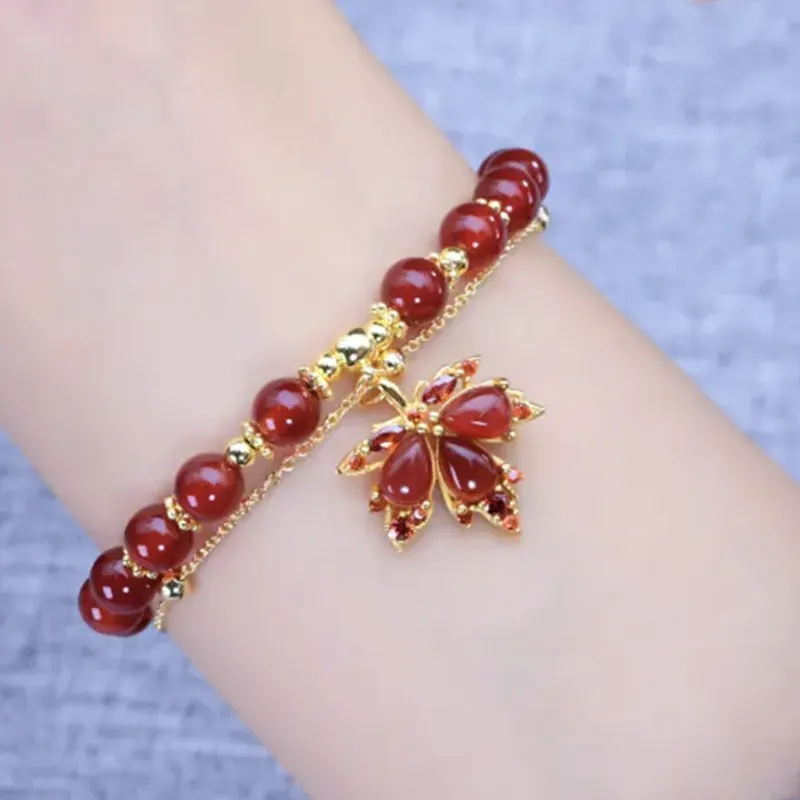 Maple Leaf Red Agate Bracelet