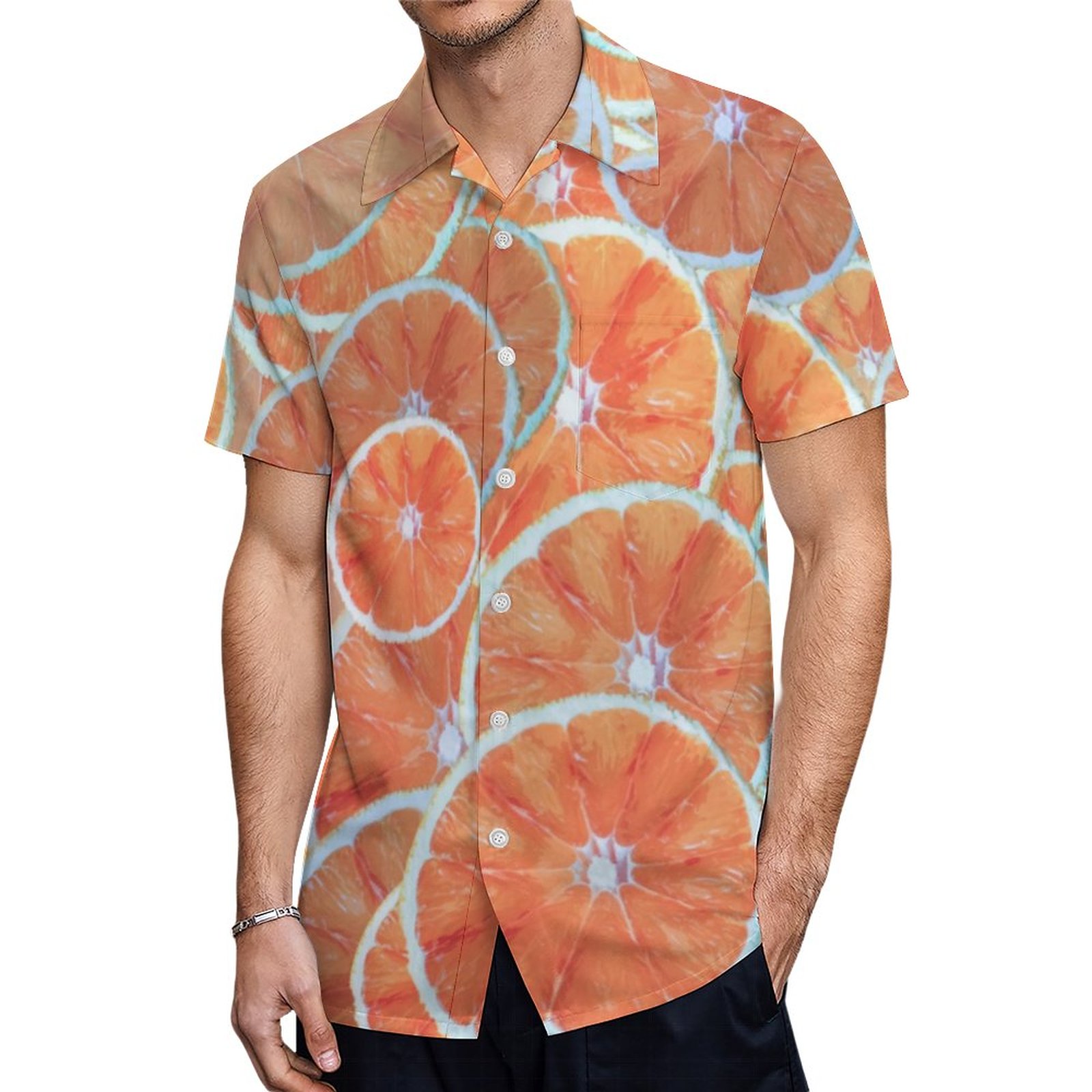 Tropical Citrus Fruit Oranges Tangerine Slices Hawaiian Shirt Mens Button Down Tropical Hawaii Beach Shirts
