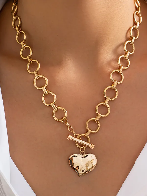 Heart Shape Geometric Chains Normcore Necklaces Accessories GOLD-One_size