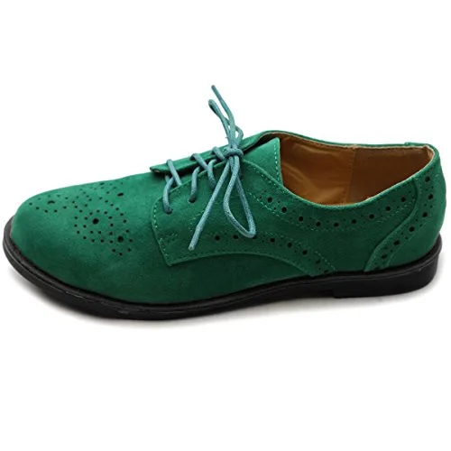 Green Suede Oxfords Lace up Comfortable Flats Vdcoo