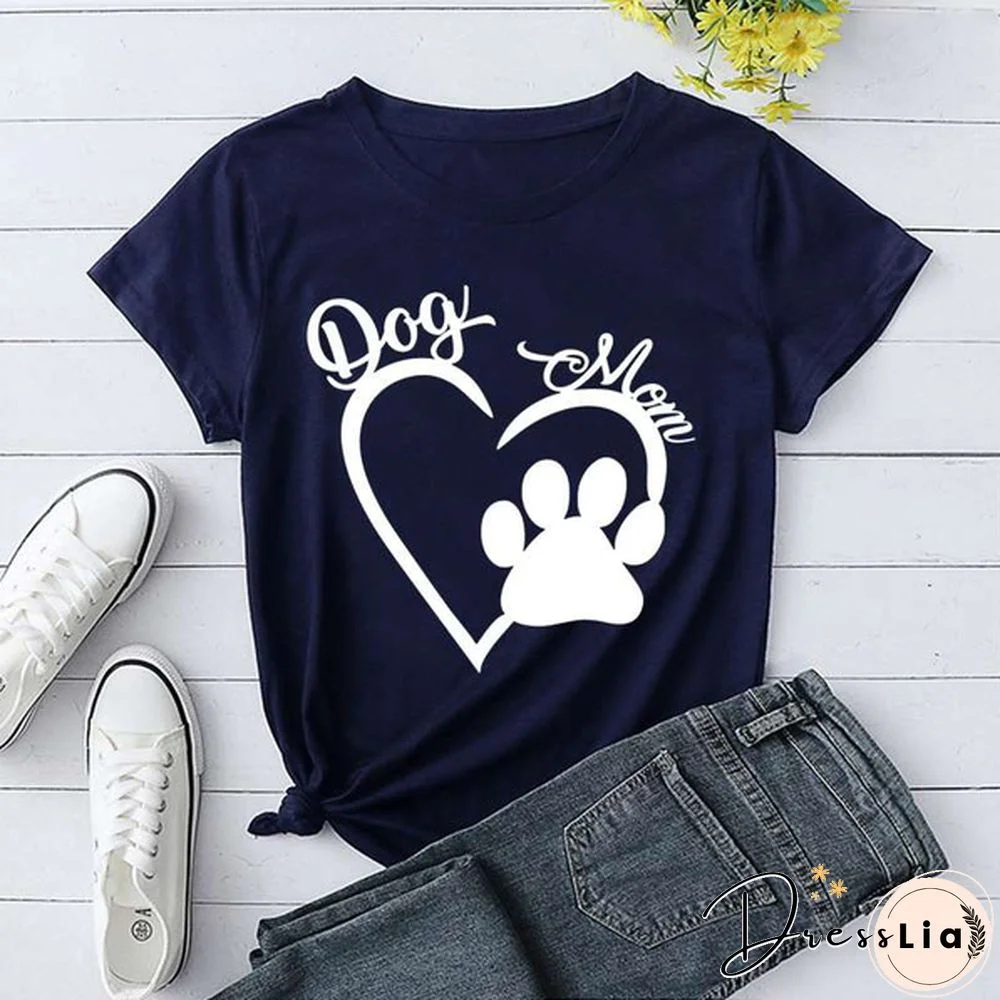 Cool Dog Mom And Heart Print T-shirt For Women Summer Fashion Casual T-shirts Short Sleeve Creative Personalized Tops