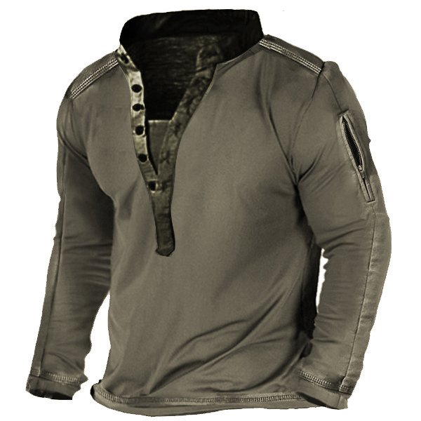 Men's Vintage Henley Tactical Long Sleeve T-Shirt