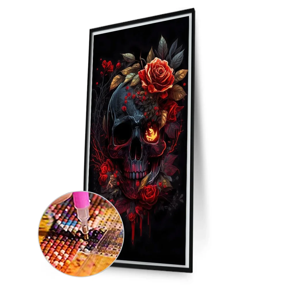 Diamond Painting - Full Round Drill - Rose Skull(Canvas|40*70cm)