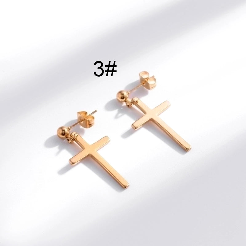 1 Pair Hip-Hop Geometric Cross Feather Plating 316 Stainless Steel Earrings