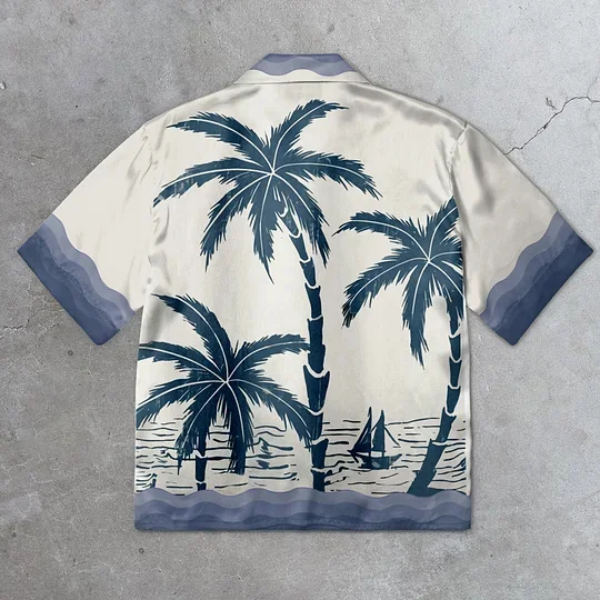 Coconut Blue Printed Hawaii Street Short Sleeve Shirts