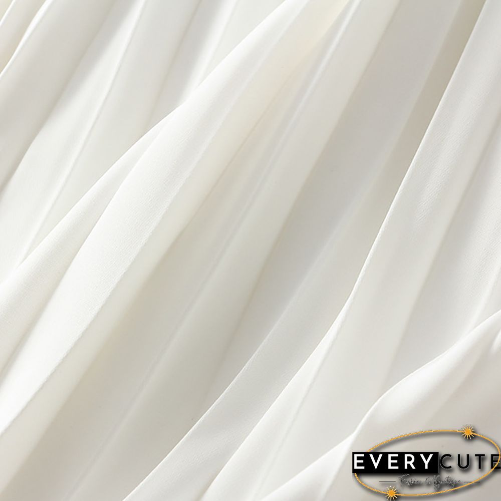 White Elastic Waist A-line Pleated Maxi Skirt