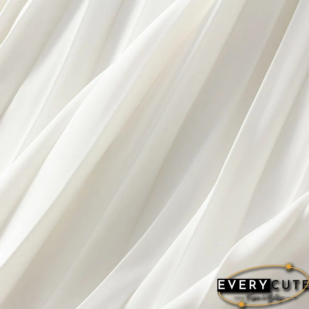 White Elastic Waist A-line Pleated Maxi Skirt