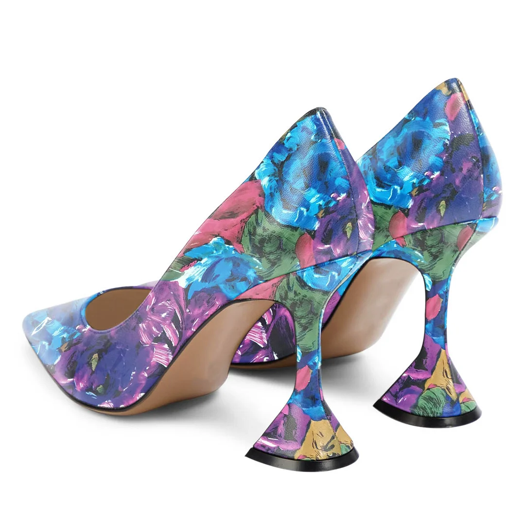 Eye-Catching Colorful Printed Vegan Leather Pointed High Heels