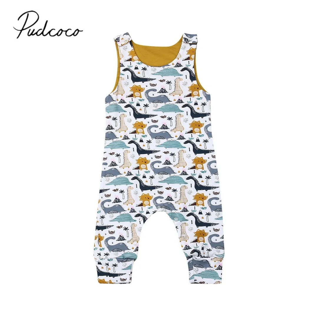 2019 Baby Summer Clothing Newborn Infant Baby Boy Girl Dinosaur Clothes Jumpsuit Romper Sleeveless Sunsuit Animals Print Outfit