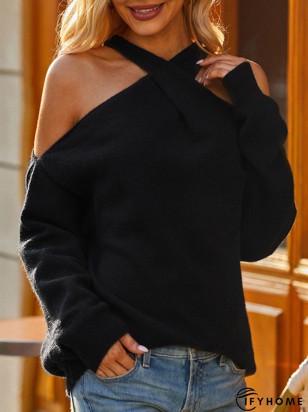 Loosen Plain Casual Long Sleeve Sweater | IFYHOME