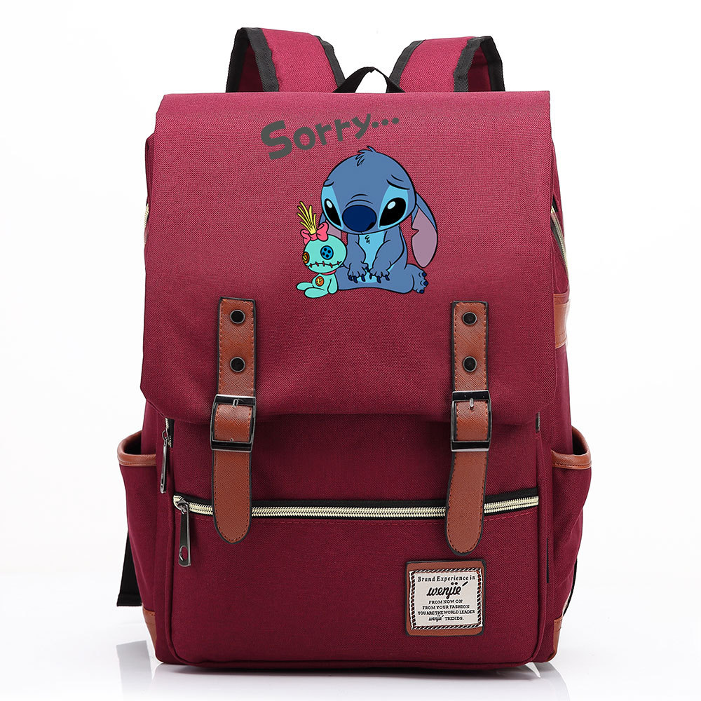 Stylish Lilo & Stitch Square Backpack with Belt Buckle Design - Fits 15-inch Laptop-Mayoulove