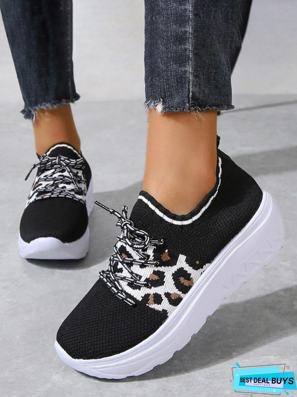 Breathable Leopard Mesh Fabric Slip On Sneakers