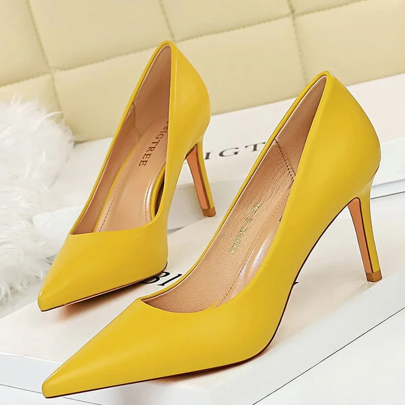 BIGTREE Shoes Pu Leather Woman Pumps Fashion Kitten Heels 7.5 Cm Occupation OL Office Shoes Women Heels 2021 Sexy Heeled Shoes