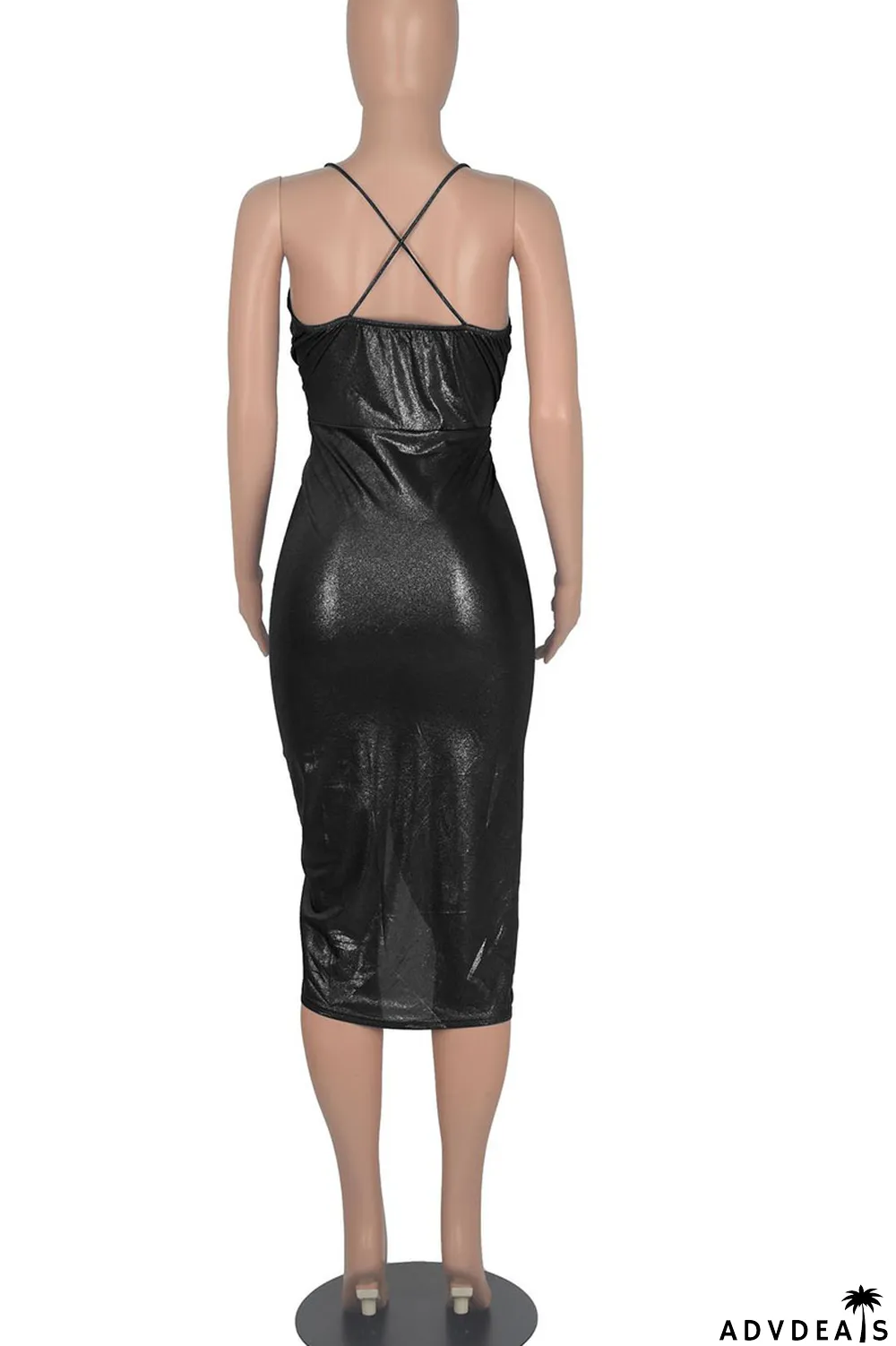 Blue Sexy Solid Split Joint Fold Asymmetrical Spaghetti Strap Sling Dress Dresses