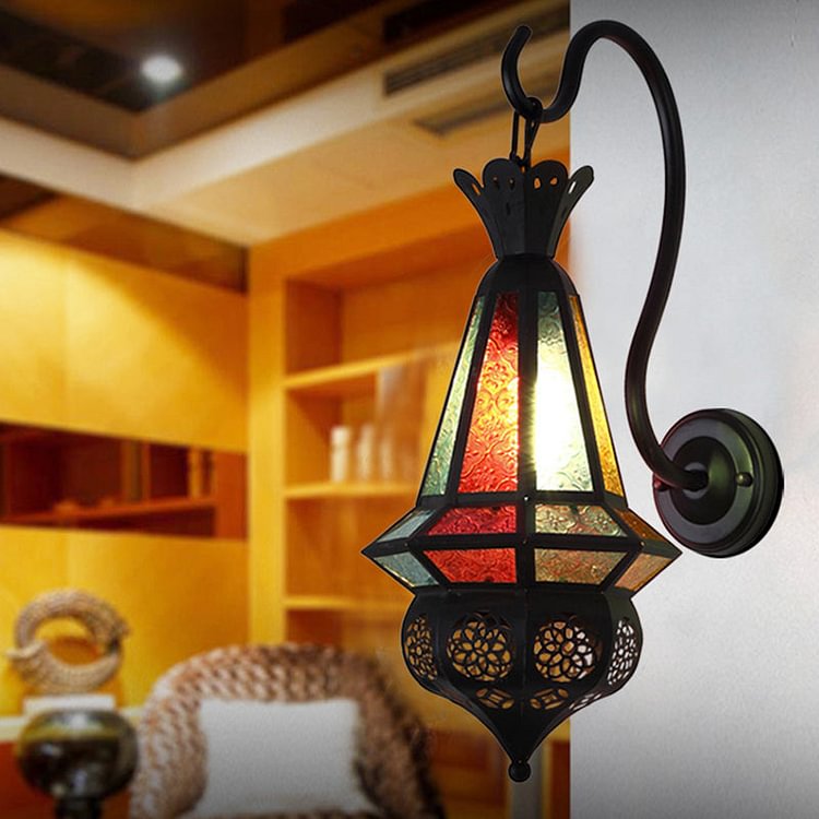 Antiqued Cone Wall Mount Lighting 1-Bulb Iron Wall Sconce Lamp in Black for Corner