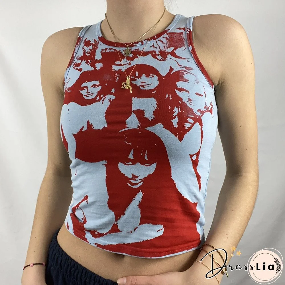 Vintage Girl Graphic Crop Tank Top
