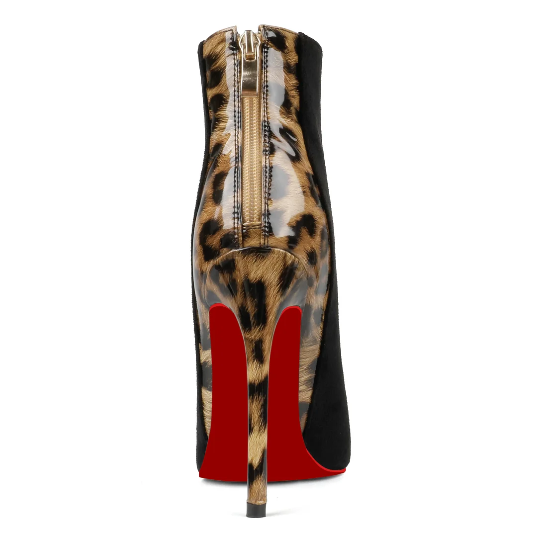 100mm/120mm Women's Black Ankle Boots Closed Pointed Toe Stilettos Red Bottom Booties-MERUMOTE