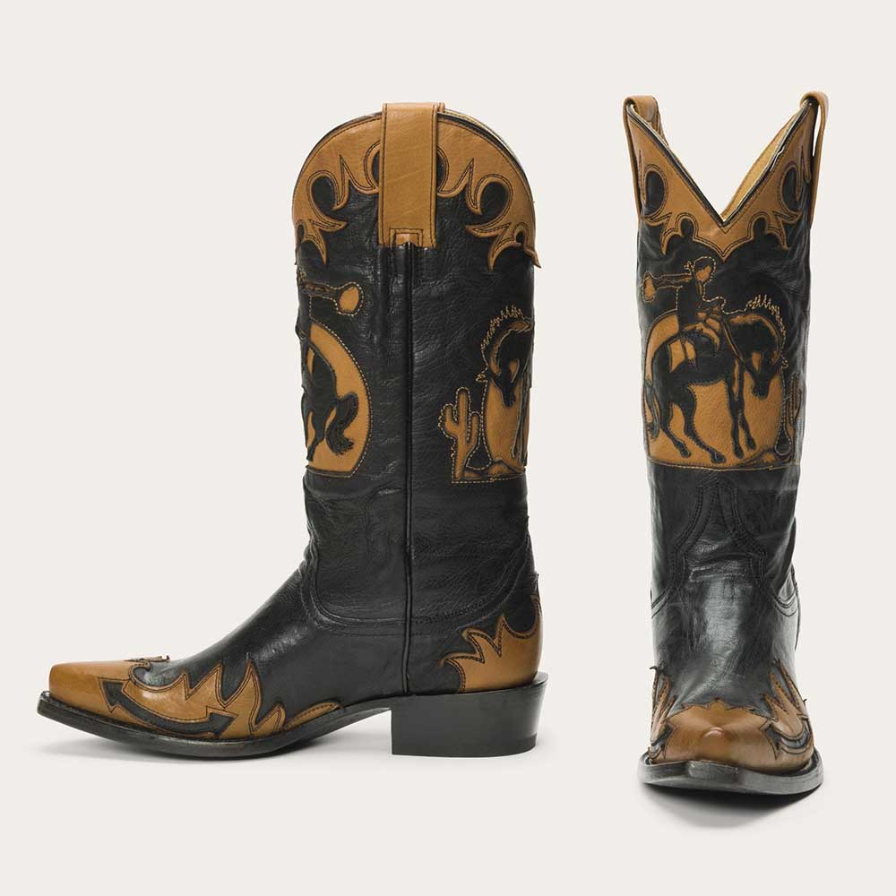 Patchwork Block Low Heel Snip Toe Black Cowboy Boots for Women Nicepairs