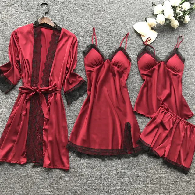 Churchf Midnight Charm Sexy Pajamas_Pyjamas Summer Sexy Pajamas Four-Piece Korean Version Of Sling Women With Breast Pad 490