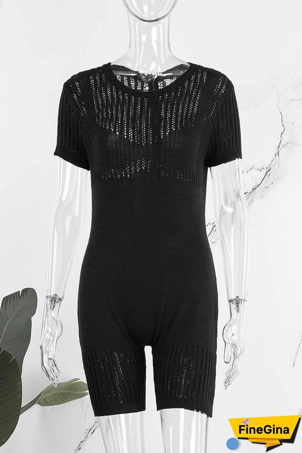 Rose Red Casual Solid Basic O Neck Short Sleeve Skinny Romper