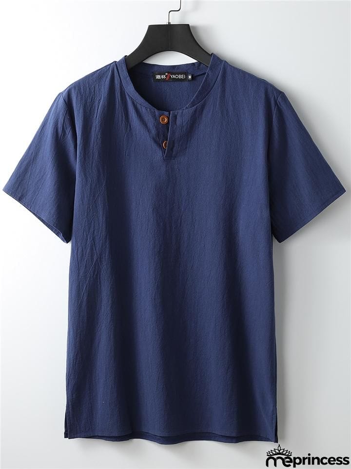 Solid Color Lightweight 2-Piece Outfit Button T-Shirt + Drawstring Waistband Cropped Pants