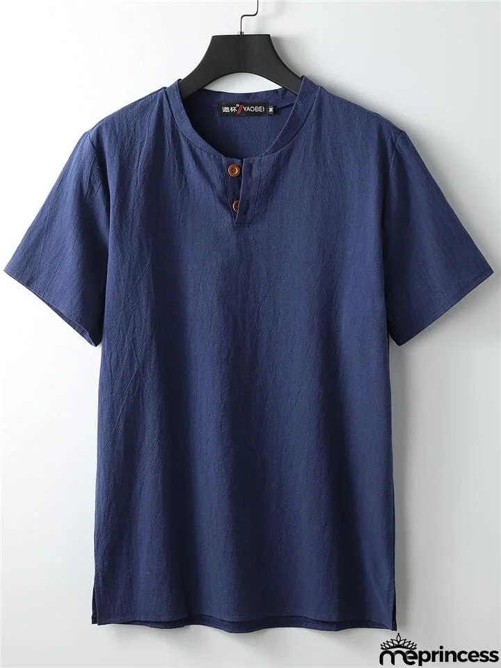 Solid Color Lightweight 2-Piece Outfit Button T-Shirt + Drawstring Waistband Cropped Pants