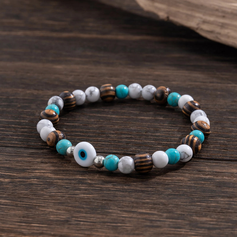 Minimalist Classic Style U Shape Arylic Wood Turquoise Beaded Men’s Bracelets
