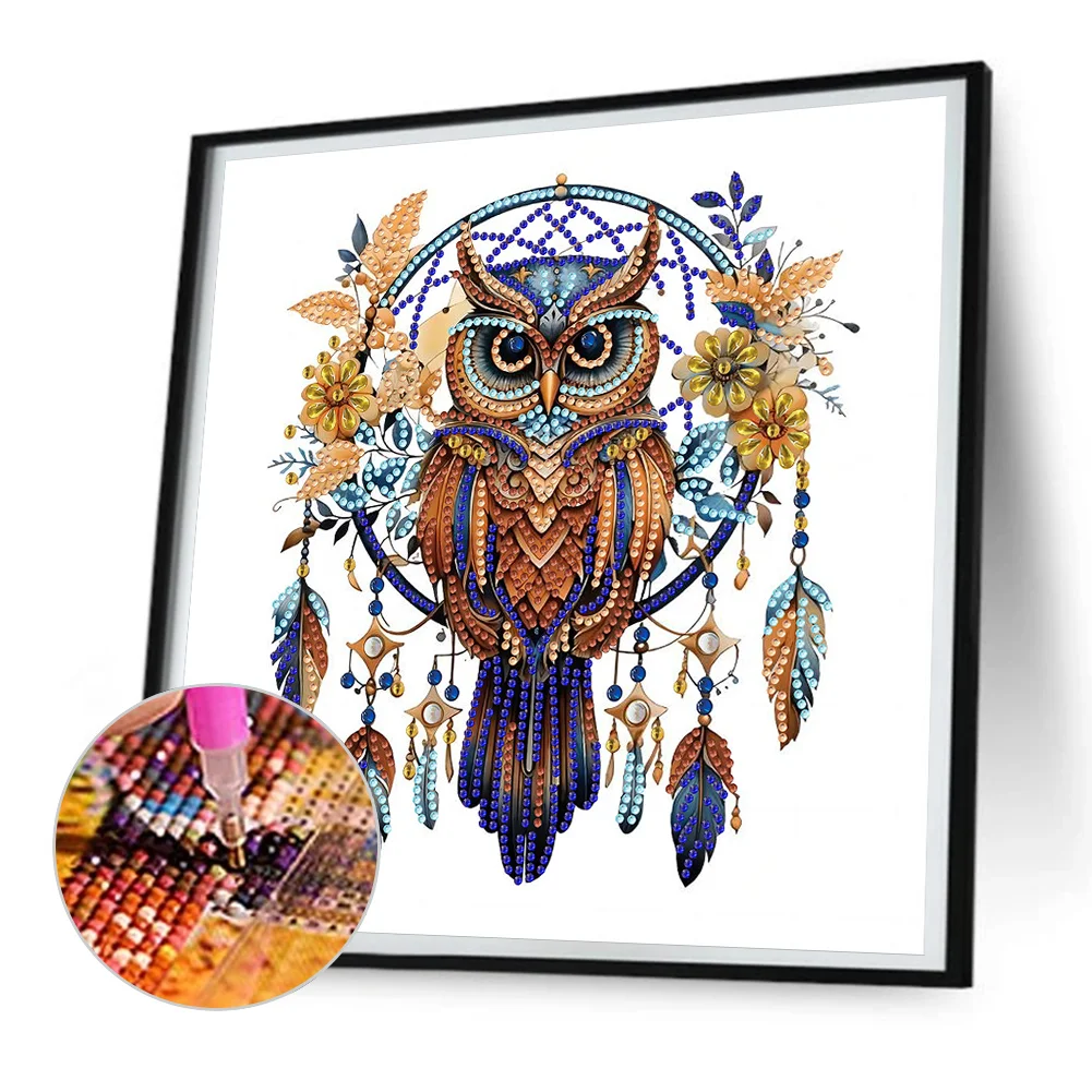 Diamond Painting - Partial Special Shaped Drill - Owl Dreamcatcher(Canvas|30*30cm)