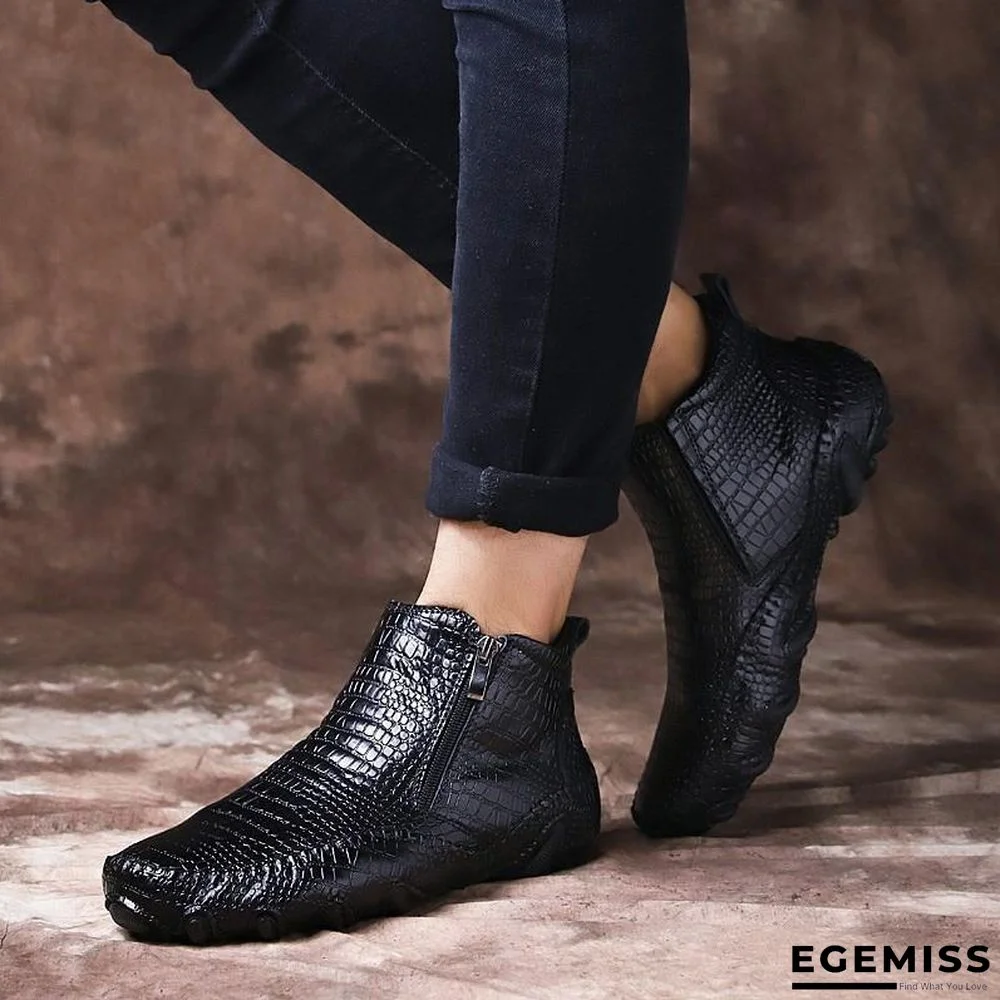 Men's Genuine Leather Flats Boots Zipper Ankle Shoes | EGEMISS