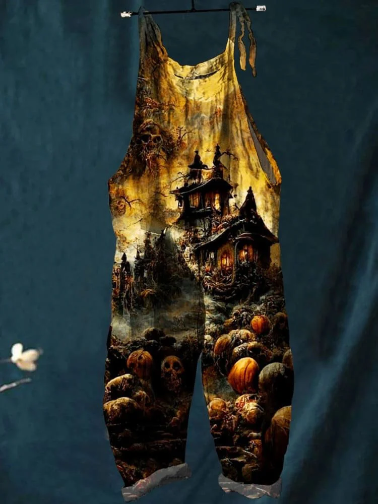 Women's   Halloween   Art  Print Casual 100% Cotton Wide Leg Jumpsuit