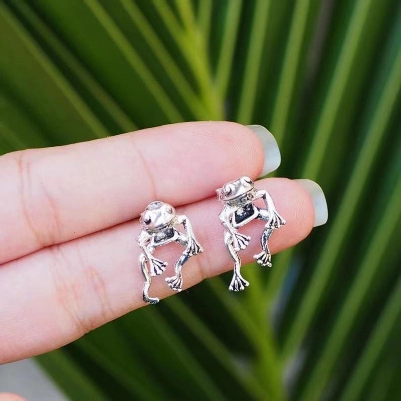 Wish New Vintage Silver Frog Earrings Women’s  Trendy Classical Ethnic Style Elegant Old Earrings Necklace