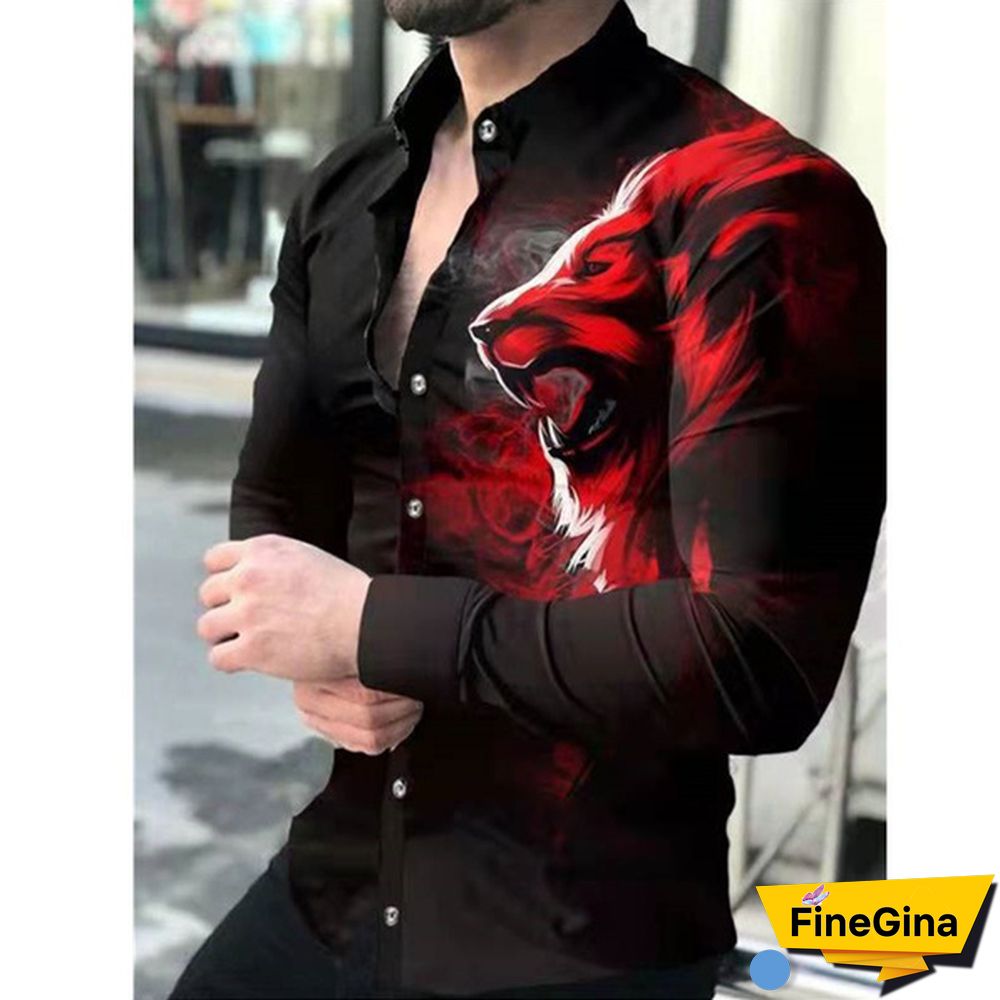 Spring European and American New Style Shirt Men's Long-sleeved Animal Print Shirt Fashion Cardigan