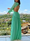 Gauze Empire Solid Color Long Sleeves Maxi Dress