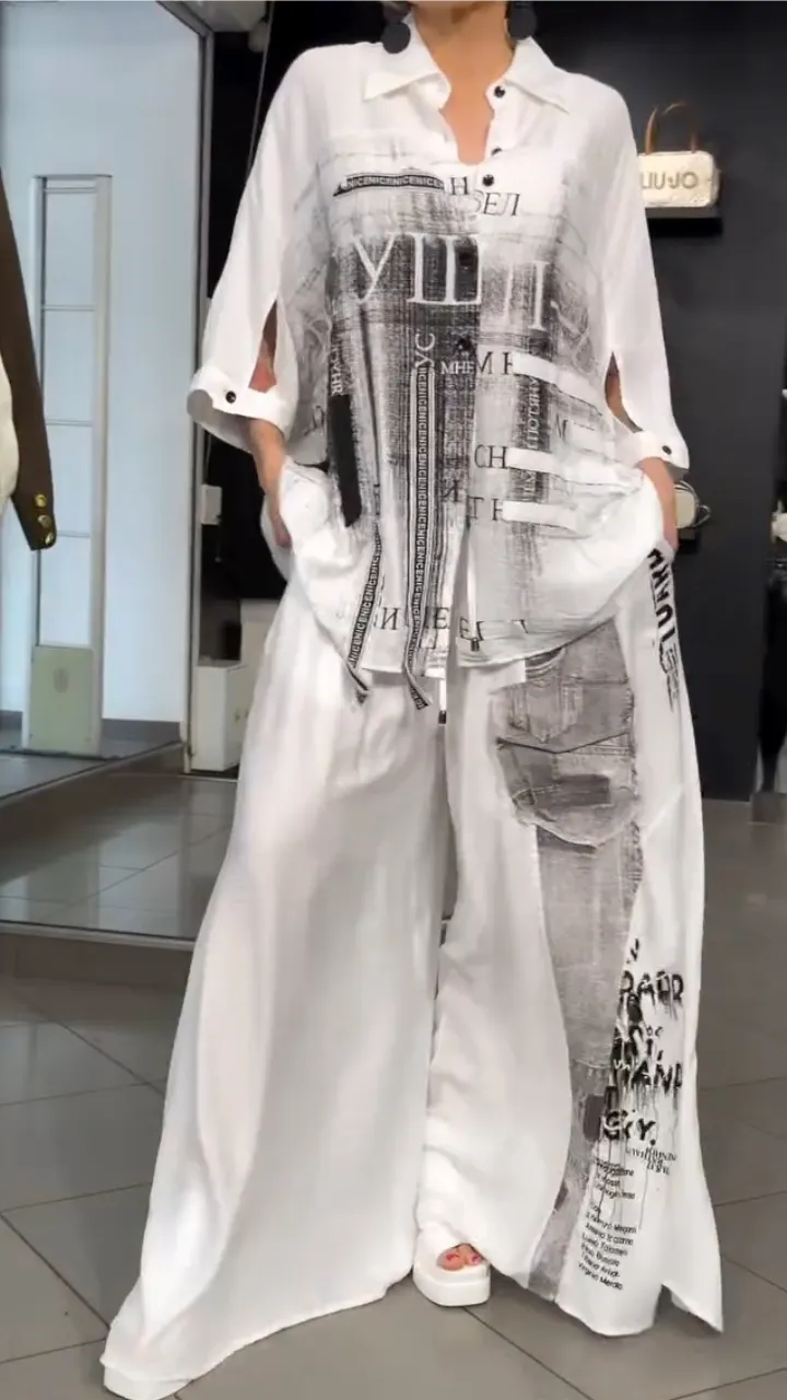 Newspaper Print Shirt & Pants Co-Ord Set