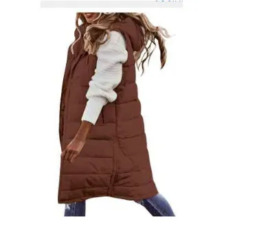 Brownm Brownm Casual Solid-Colored Hooded Sleeveless Sleeveless Vest Coat Q024