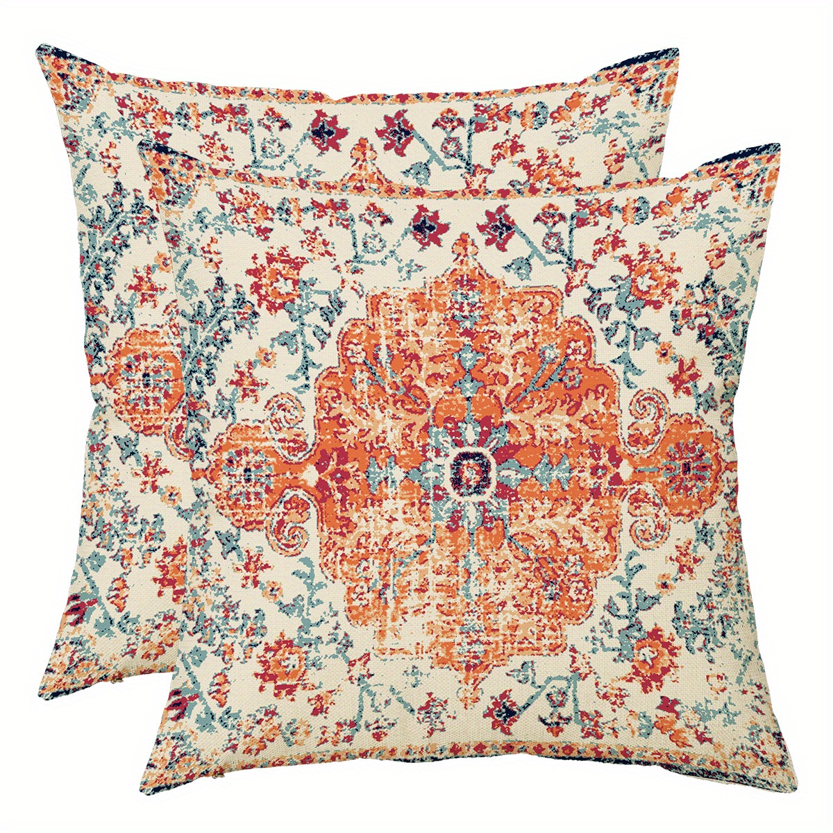 2pcs Boho Blue Throw Pillow Cover, Bohemia Ethnic Style Carpet Pattern Cushion Case For Sofa Couch, Home Decor, 18x18 Inches