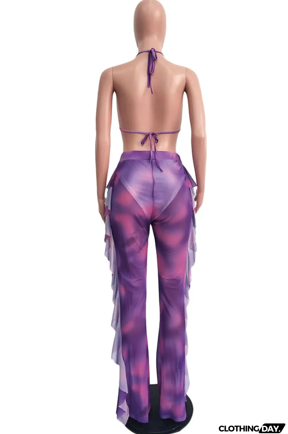 Yellow Polyester Sexy Fashion Stringy selvedge Print Tie Dye Patchwork Loose Sleeveless